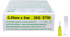 Иглы медицинские стерильные одноразовые SFM  0,30мм х 6 мм 30G (50 шт/уп)