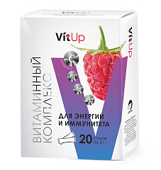 Витаминный комплекс VitUp "Источник энергии и иммунитета" со вкусом малины, 20 стиков х 5 гр