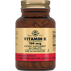 Витамин К, для формирование прочных костей и профилактика остеопороза, 100 таблеток